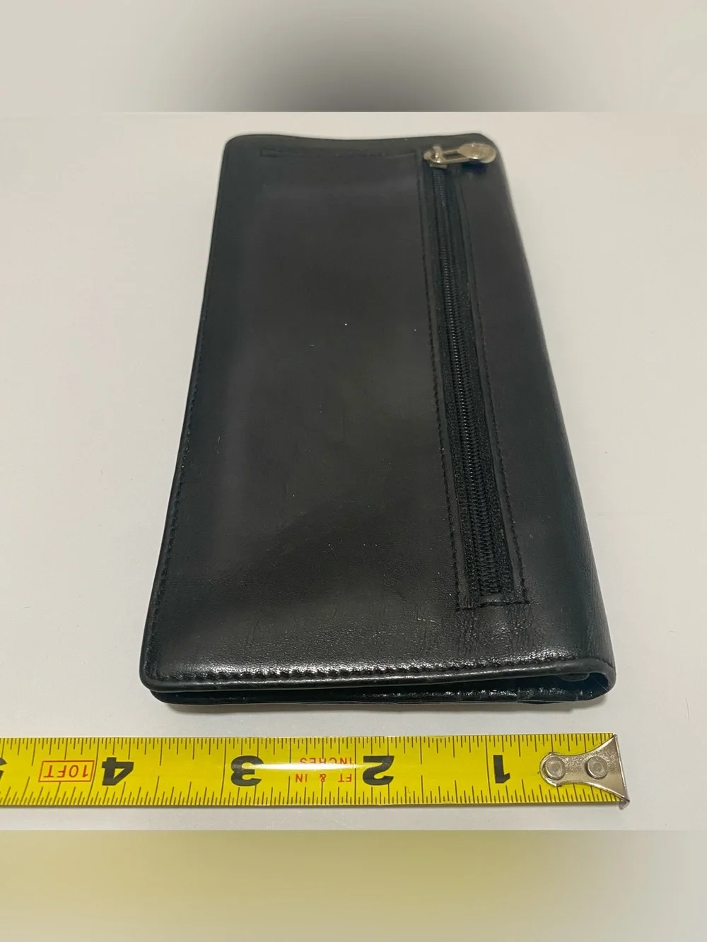 MONSAC Original Black Leather Long Trifold Checkbook Wallet ID Window Snap